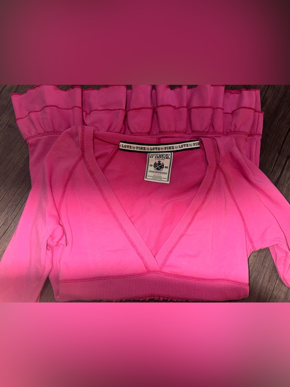 PINK Victoria's Secret Vintage Hot Pink Hooded Ruffle Dress size large - Picture 8 of 8